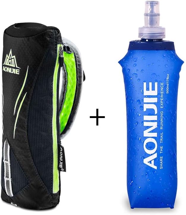 AONIJIE Quick Grip Handheld Water Bottle for Running, Hand Strap Hydration Pack with 500ml Handheld Soft Flask Water Bottle (Black)