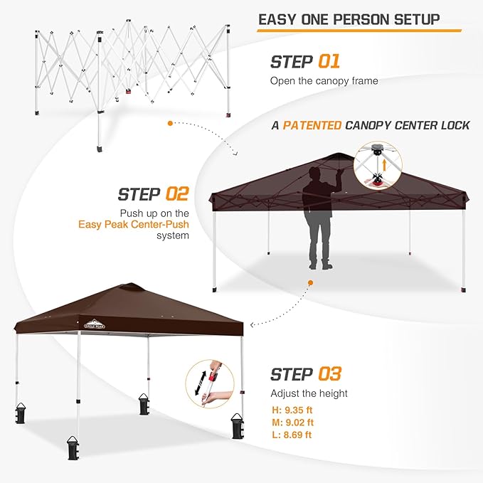 EAGLE PEAK Pop Up Canopy Tent with Wheeled Carry Bag, 8 Stakes, 4 Ropes, 4 Weight Bags, Easy Set Up Tent Canopy, 10x10 ft, 100sqft of Shade,Brown