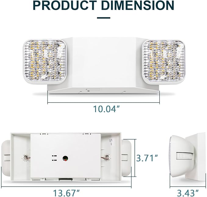 LED Emergency Lights, Commercial Emergency Lights for Business, Power Outages, Offices, with Backup Battery (90 Minutes), Wall Mount, Hard Wired, 120-277V, Fire Resistant (94V-0) UL