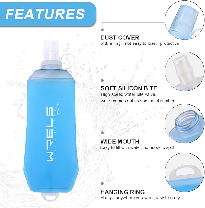 200ml/350ml/500ml Collapsible Soft Flask,BPA Free Folding Soft Water Bottle with Hanging Ring,Lightweight TPU Hydration Flask for Running Marathon Cycling Hiking