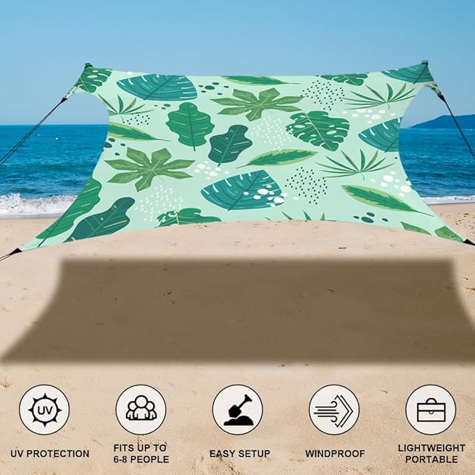 YUKIHOME Beach Tent Sun Shade Canopy Tent, UPF 50+ Camping Beach Sun Shelter 7 x 7ft 2 Pole, Lightweight, Easy Set Up and Carry