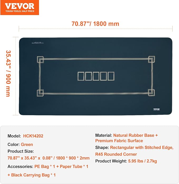 VEVOR Poker Table Top, 70 x 35 Inch Poker Mat for Table, 6-8 Players Foldable Poker Table Top with Carrying Bag, Folding Poker Table Topper for Poker Games, Poker Room, Rectangle, Blue