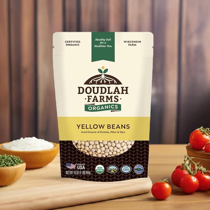 Organic Yellow Canary Beans 1 lb - Non-GMO, USDA Organic, Tested Clean Certified, Vegan - Rich in Fiber & Protein for Soups, Burritos, Salads, & Chili - Grown in the USA, Farmed On Regenerative Soil by Doudlah Farms