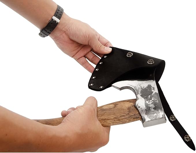 Pack of 1 Black Leather Hatchet Sheath Axe Adjustable Button Cover Camper Axe Head Protector Tool Lumberjack Outdoors Essentials