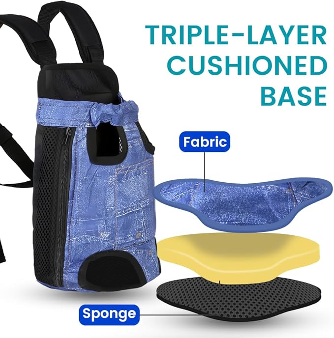 Dog Backpack Carrier, Front Pocket for Essentials, Pet Sling Front Backpack for Small Medium Dogs 10-16 Lbs, Legs Out, Adjustable Wearable Puppy Chest Travel Bag, Easy-Fit for Hiking/Walking/Camping