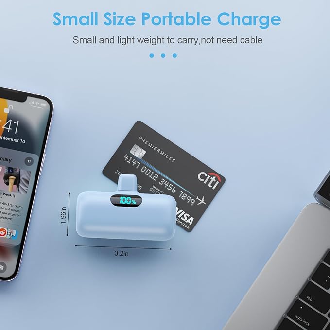 Mini Portable Charger for iPhone,Upgraded 5000mAh PD Fast Charging Battery Pack,LCD Display Cute Power Bank Portable Phone Charger for iPhone 14/14 Pro Max/13/13 Pro/12 Pro/11/XS/XR/X/8/7/6-Light Blue