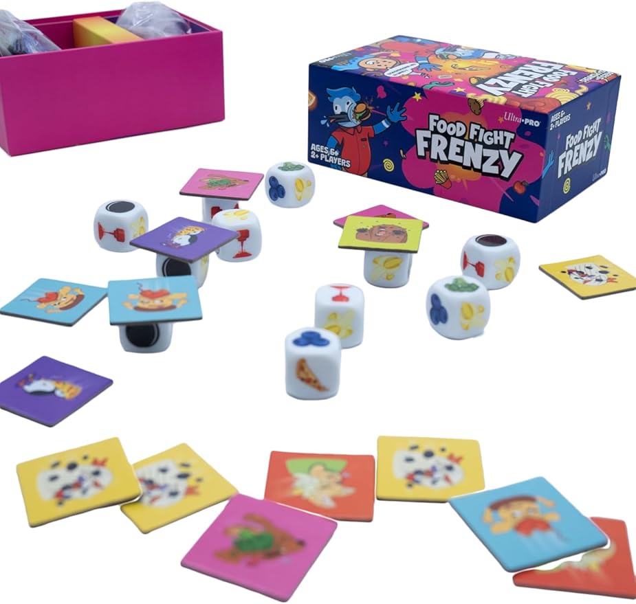Food Fight Frenzy - Fun & Fast-Paced Family Dice Game Rolls, Pattern Matching, and Dice Game for 2-6 Players, 72 Tiles & 13 Oversized Dice, Family Party Game