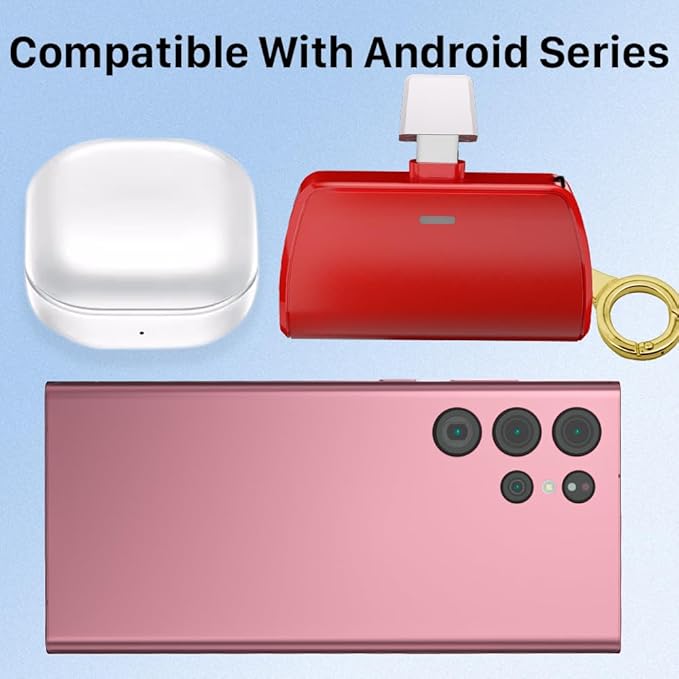 WAVYPO Keychain Portable Charger 2500mAh, USB-C Cell Phone Portable Power Bank, Compatible for iPhone 16/15/15 plus/15 pro/15 pro Max/Android/Samsung/Moto/LG (Red)