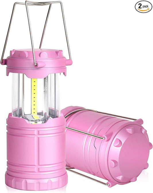 2-Pack Mini LED Camping Lanterns, Portable Camping Lights, Outdoor Tent Lights, Essential Emergency Lights for Power Outages, Hiking, Survival Kit for Hurricane, Pink