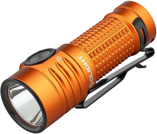 OLIGHT BatonTurbo Rechargeable EDC Flashlight 1000 Lumens Compact Bright LED Light Dual-Switches with 510 Meters, Powerful Pocket Flashlights with Two-Way Clip for Home, Hiking and Emergency (Orange)