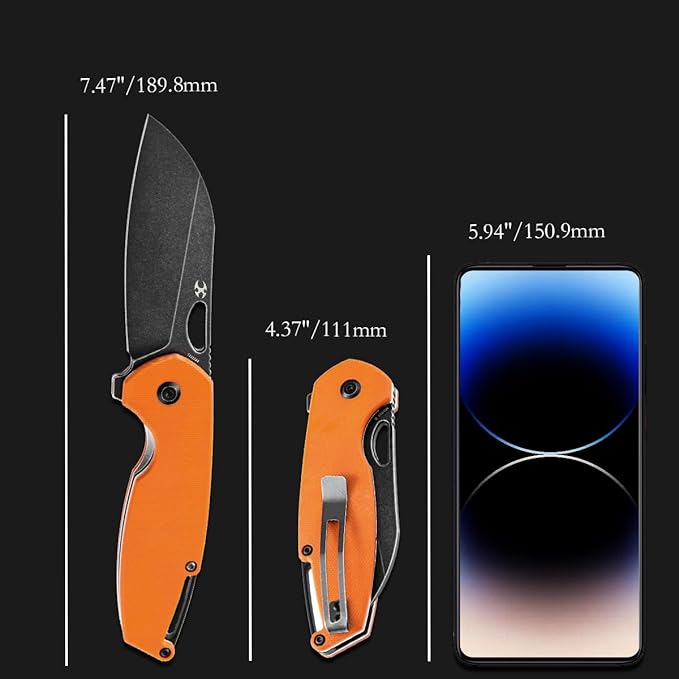 KANSEPT Model 6 Pocket Folding Knife, 3.1'' 154CM Material Orange G10 Handle Everyday Carry Folding Knife T1022A4