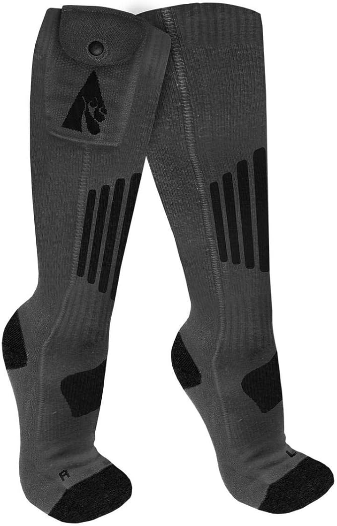 ActionHeat 3.7V Rechargeable Battery Heated Socks 2.0 with Remote Control – Cotton and Wool Thermal Socks – Electric Heating Socks for Cold Weather Outdoor Activities – Grey/Black