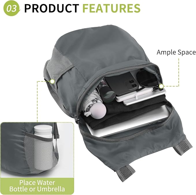 20L Ultra Hiking-Daypack Lightweight Foldable Travel Packable Backpack for Camping Cycling Outdoor,grey