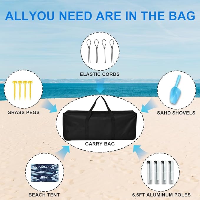 YUKIHOME Beach Tent Sun Shade Canopy Tent, UPF 50+ Camping Beach Sun Shelter 10 x 10ft 4 Pole, Lightweight, Easy Set Up and Carry