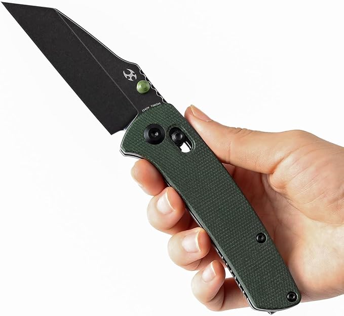 KANSEPT MainStreet Pocket Folding Knive,3.36''Black Ticn Coated 154CM Sharp Steel Blade,Green Micarta Handle with Axis Lock and Thumb Stud,Perfect Clip for Camping Hiking Fishing Everydaycarry T1015v6