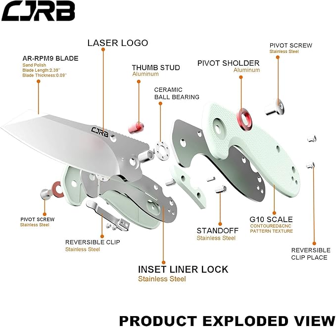 CJRB Maileah Pocket Knife with 2.39?™â€?AR-RPM9 Powder Steel Blade Folding Knife with G10 Handle Tactical Knife EDC Knife Pocket Knife for Men Ideal for Outdoor Survival Camping Hunting, 1918 Natural Green