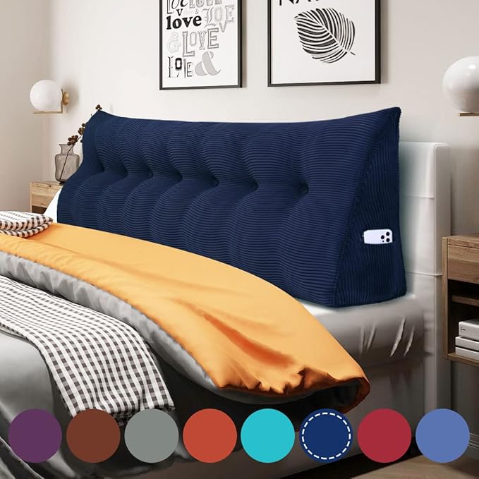 14 lbs Thickened Wedge Pillow Headboard Body Positioner Triangular Reading Pillow Bed Bolster Pillow for Sitting in Bedwith Removable Cover Gift for Mom Backrest Cordury Blue King