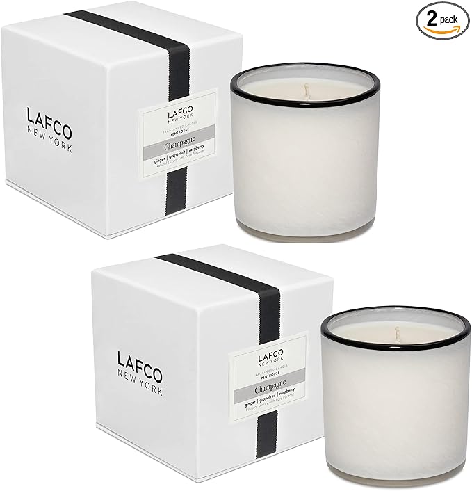 LAFCO New York Signature Candle, Champagne - 15.5 oz, 2 Pack - 90-Hour Burn Time - Reusable, Hand Blown Glass Vessel - Made in The USA