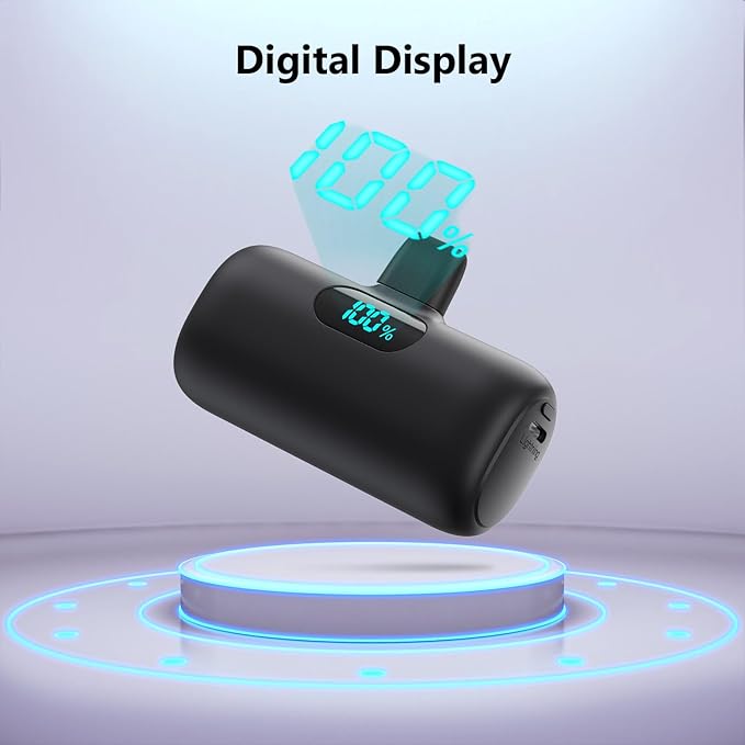 Mini Portable Charger for iPhone,Upgraded 5000mAh PD Fast Charging Battery Pack,LCD Display Cute Power Bank Portable Phone Charger for iPhone 14/14 Pro Max/13/13 Pro/12 Pro/11/XS/XR/X/8/7/6-Black