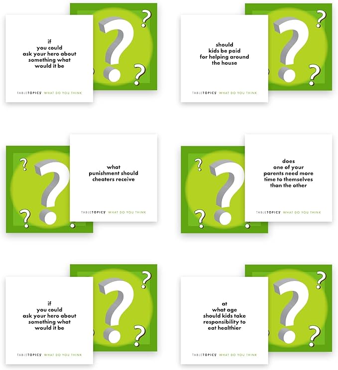 TableTopics What Do You Think To Go - 40 Conversation Starter Cards for Kids to Share Their Thoughts, Fun Question Card Game for Quality Family Dinner Time or Game Night, Take Anywhere