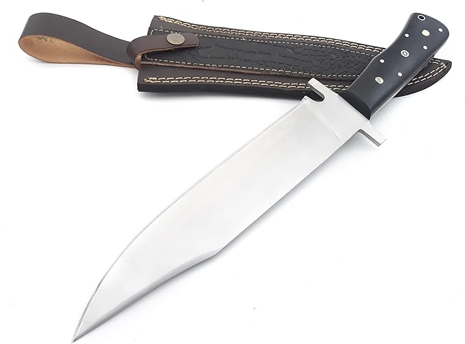 Nooraki - 15" Handmade Full Tang Hunting Knife with Leather Sheath, Multipurpose Bowie Knife with Micarta Handle for Everyday Carry, Outdoor Camping and Hunting
