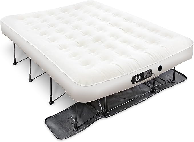 Ivation EZ-Bed (Queen) Air Mattress with Deflate Defender™ Technology Dual Auto Comfort Pump and Dual Layer Laminate Material - AirBed Frame & Rolling Case for Guest, Travel, Vacation, Camping