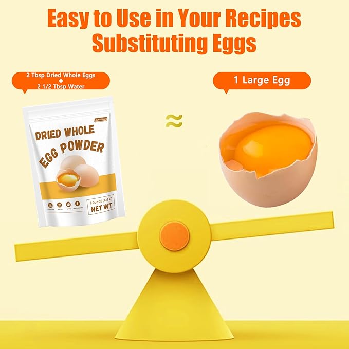 NutraBloom Whole Egg Powder, Pure Natural Gluten Free Versatile Single Ingredient Nutrient-Rich Whole Egg Powder 8 Ounce for Baking, Cooking, Camping Meals, Quick Meal Preparation