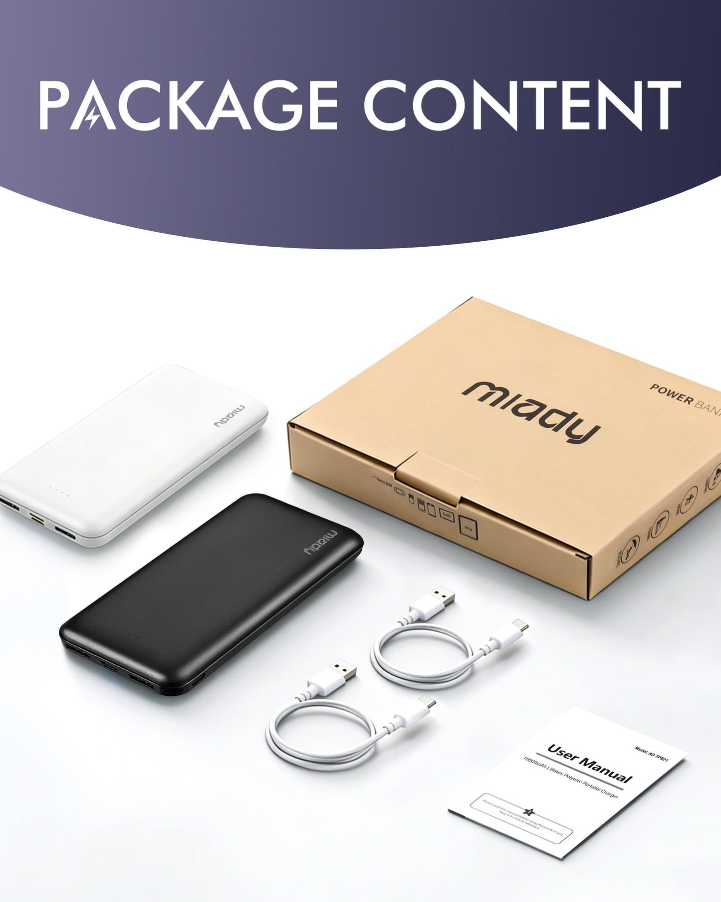Miady 2-Pack Portable Charger, Slim 10000mAh Power Bank Travel Battery Pack