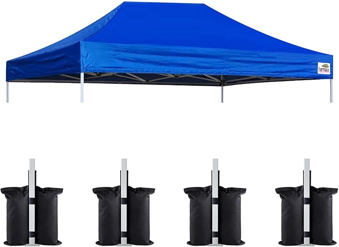 Eurmax USA Pop Up Canopy Top Gazebo Tent Cover Replacement Top Only,Bonus 4PC Pack Weight Bag (10x15, Blue)