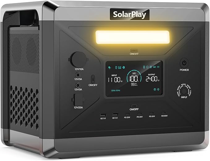 SolarPlay Portable Power Station 2400W, 2160Wh Solar Generator LiFePO4 Battery 1.5Hrs Fast Charging,4 AC Outlets(Peak 4800W) Emergency Power Station for Home, Camping, Outdoor Battery Backup