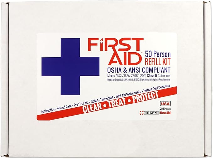 OSHA & ANSI First Aid Kit Refill/Upgrade, 50 Person, 208 Pieces, ANSI 2021 Class B - Includes Splint, Tourniquet, Tools, Single dose and More: Fill Your kit or use to Upgrade to Current regulations…