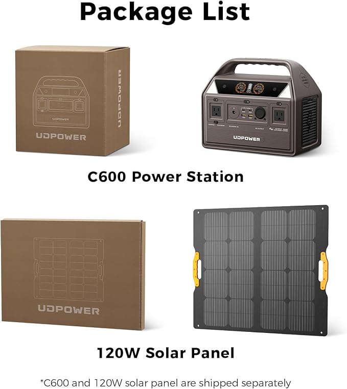 C600 Solar Generator with 120W Solar Panel - 600W Portable Power Station(Surge 1200W) AC Output, 595Wh LiFePO4 Battery, for Camping, Travel, RV, Emergency Power Backup(Brown)