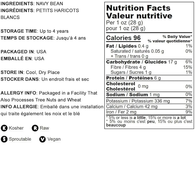 Food to Live Navy Beans, 6 Pounds Raw, Dried, Vegan, Kosher, Whole Small White Kidney Beans in Bulk, Good Source of Protein, Fiber, Folate, and Copper. Low Sodium. Great for Cooking and Soups