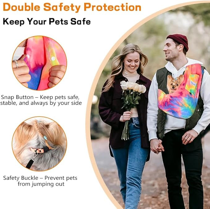 Dog Sling Carrier - Longer Length Dog Sling for Small Dogs up to 10 lbs, Small Dog Carrier Sling with Adjustable Safety Strap & Buckle, Portable Cat Sling Carrier (Fruits)