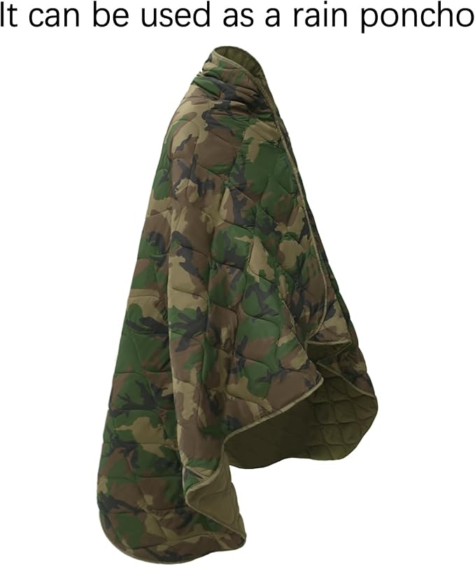 Poncho Liner Military Insulation Outdoor Camping Blanket for Travel, Beach, Grass, Picnic, Car Emergency, Outdoor, Survival