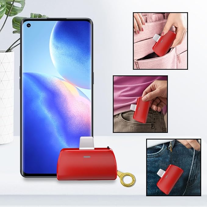 WAVYPO Keychain Portable Charger 2500mAh, USB-C Cell Phone Portable Power Bank, Compatible for iPhone 16/15/15 plus/15 pro/15 pro Max/Android/Samsung/Moto/LG (Red)