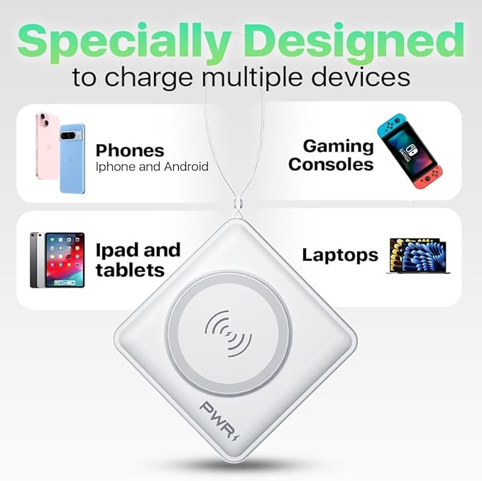 PWR Travel PRO 5-in-1 Power Bank with Case Included ??10,000mAh with Built-in Cables ??20W USB-C + 15W Wireless Charging ??Compact Portable Charger for iPhone & Android - White