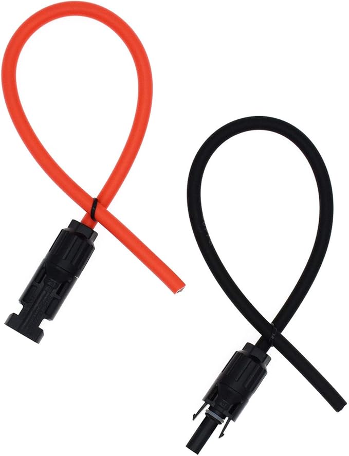 1 Pair Black + Red 10AWG(6mm²) Solar Panel Extension Cable Wire Connector Solar Adaptor Cable with Female and Male Connectors (1 FT) (Pack of 2)