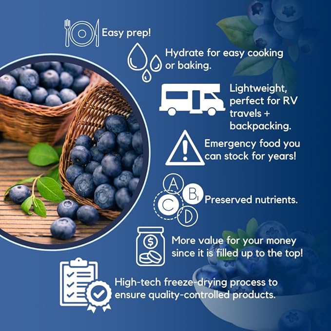 Ready Harvest Freeze-dried Blueberries | Blueberries Freeze-dried Fruit | Healthy Trail Mix | Camping food, School Emergency Food Supply 30 years | #10 Can 6 Cans