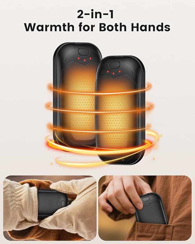 gabless Hand Warmers Rechargeable 2 Pack, Electric Hand Warmer Portable Handwarmers Pocket-Sized Hand Heater with 3 Levels Heat, Fast Heating Pocket Warmer Great Gift for Men & Women, Office, Travel