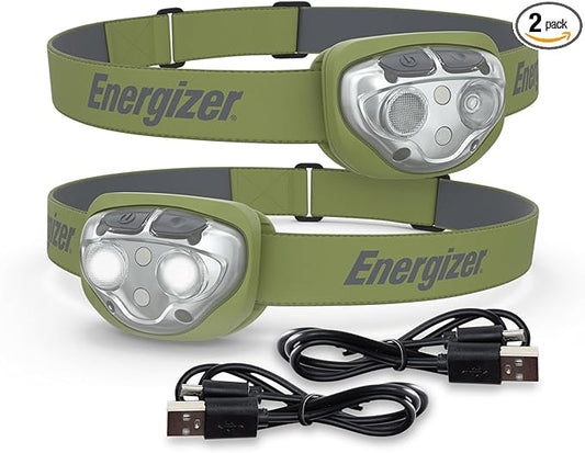 Energizer Rechargeable LED Headlamp, IPX4 Water Resistant, High-Powered Bright LED, Multiple Light Modes, Best Headlight for Camping, Running, Outdoors, Emergency Light, USB Included