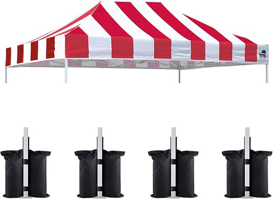 Eurmax USA Pop Up Canopy Top Gazebo Tent Cover Replacement Top Only,Bonus 4PC Pack Weight Bag(10x15, Stripe Red)