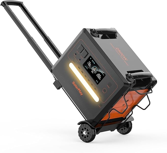SolarPlay 2500W Portable Power Station 2304Wh(Peak 4800W), Power Station With Cart, 1.5Hrs Fast Charging LFP Battery, 4 AC Outlets Emergency Solar Generator forF Home Backup, Camping, Outdoor