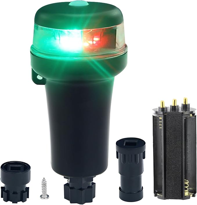 Kayak Battery Portable Navigation LED Lights Multi- Adaptors 3AA Battery Inflatable Boat Surface Mount Adhesive Base (Red+Green With Adapters)