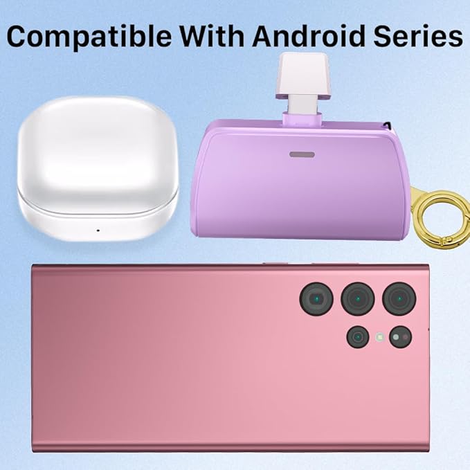 WAVYPO Keychain Portable Charger 2500mAh, USB-C Cell Phone Portable Power Bank, Compatible for iPhone 16/15/15 plus/15 pro/15 pro Max/Android/Samsung/Moto/LG (Purple)