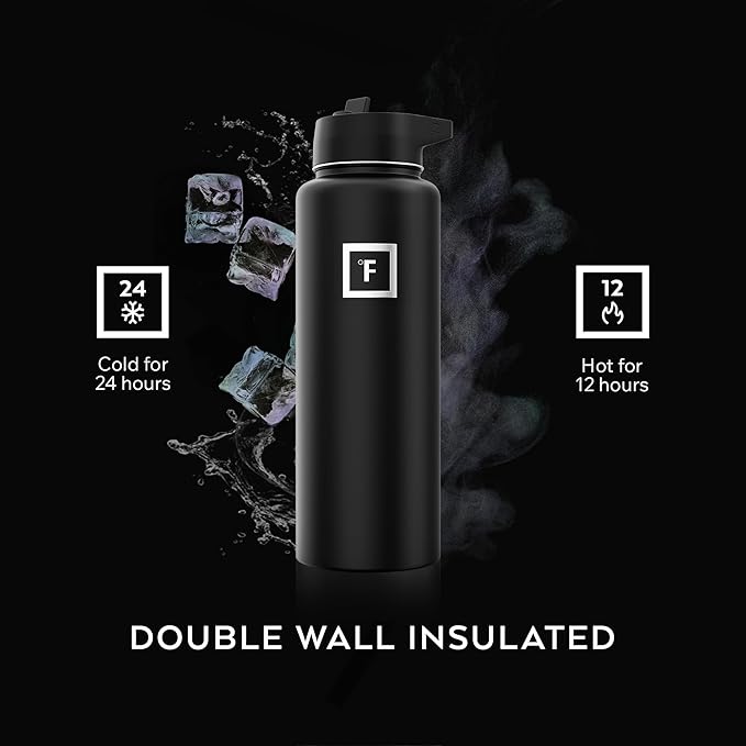 IRON °FLASK Camping & Hiking Hydration Flask with 3 Lids - Stainless Steel, Double Walled & Vacuum Insulated Water Bottle - Leak Proof & BPA Free (Dark Rainbow, Straw - 40 oz)