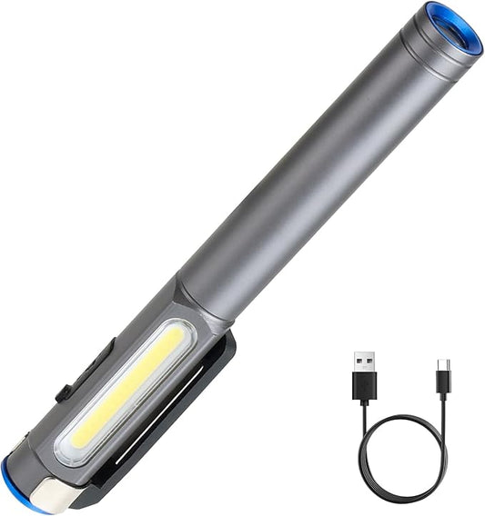 Rechargeable LED Pen Light with Magnetic Clip - Dimmable Inspection Pocket Flashlight, USB-C Charging, Spotlight & Floodlight Modes, Compact Aluminum for Mechanics Hiking Emergency