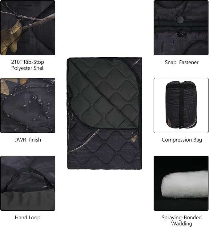 Poncho Liner Military Blanket Outdoor Camping Blankets for Travel, Beach, Grass, Picnic, Car Emergency, Outdoor, Survival
