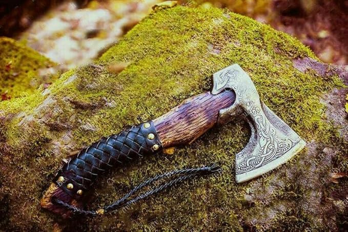 Hand-Forged Viking Axe with Carbon Steel Blade ??Ash Wood Handle ??Norse Inspired Battle Hatchet for Camping, Throwing, Collecting, or Unique Gifting ??Handmade Craftsmanship.