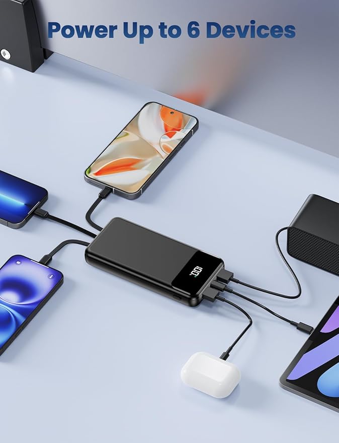 Portable Charger, 50000mAh Power Bank with Built in Cables, 22.5W Fast Charging Battery Pack, Portable Phone Charger for iPhone 17 16 15 14,iPad,Samsung,Google,PowerBank for Travel Camping Essential